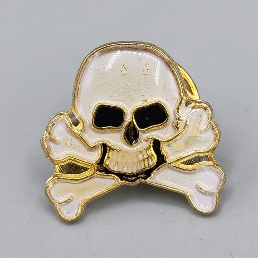 Skull & Crossbones White Skull & Bones Black Eyes Enamel Jacket Lapel Pin